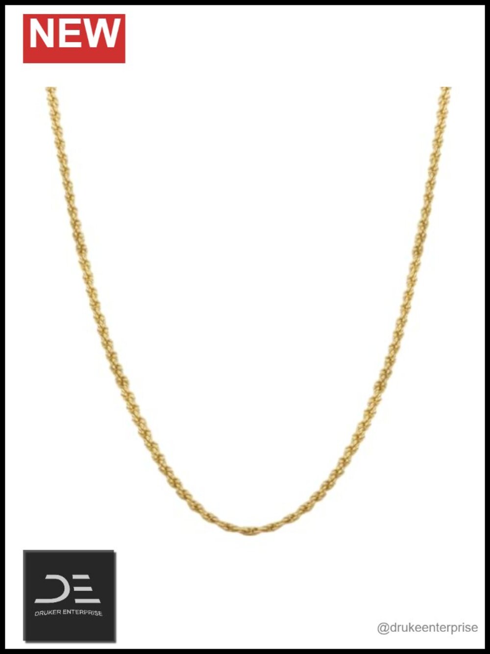 14k Solid Yellow Gold Rope Chain Necklace 1.5-3mm, Lobster Clasp, Hypoallergenic